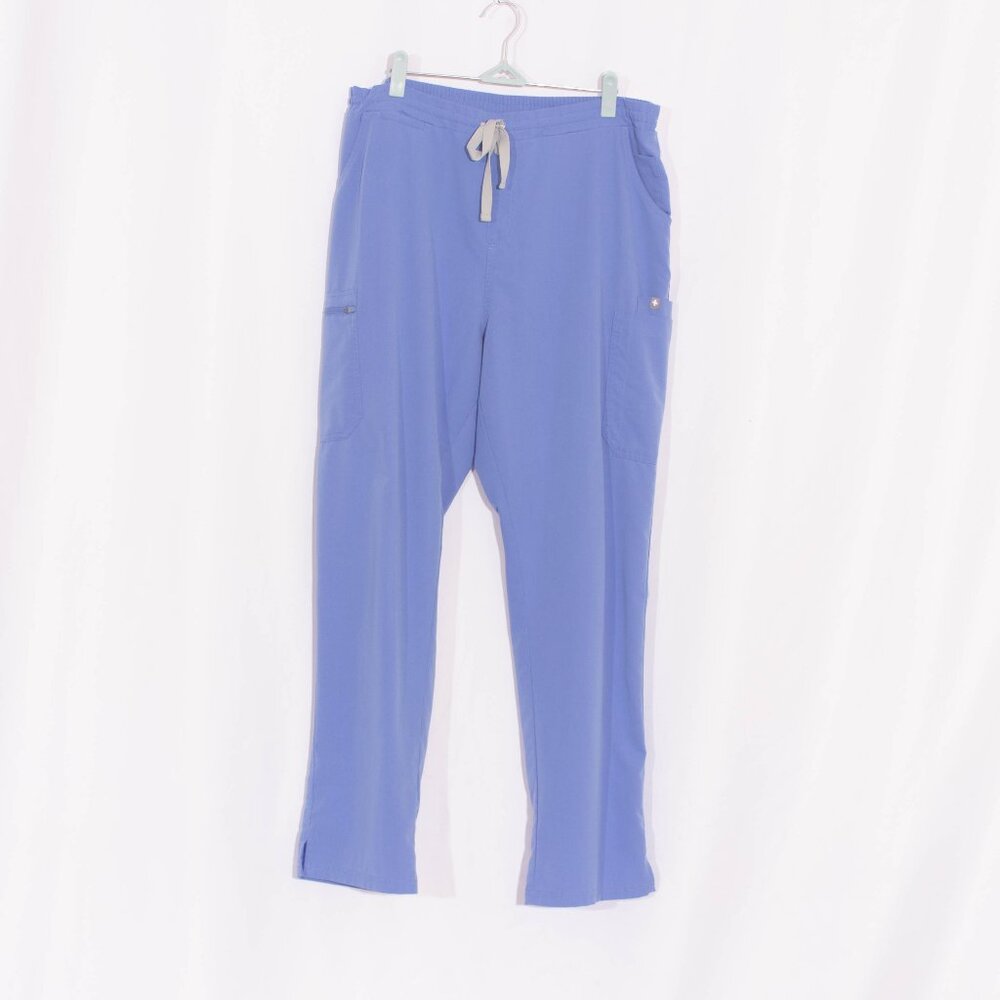 Figs Women's Track Pants in Periwinkle with Cream Drawstring